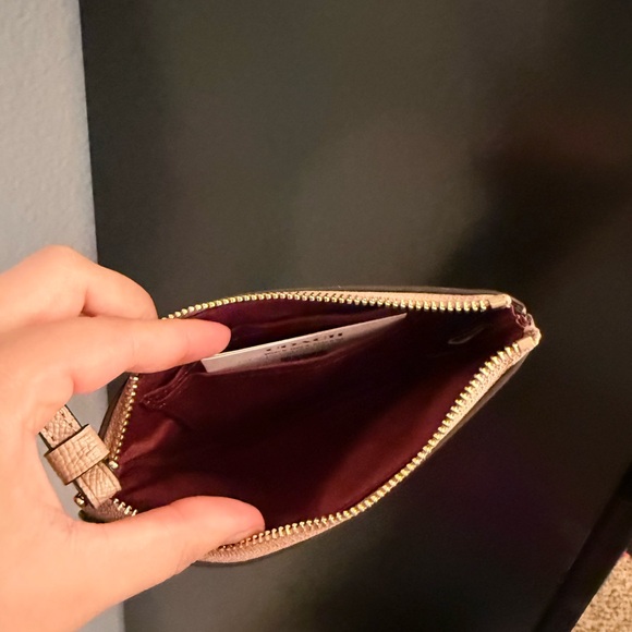 Coach Beige Leather Wristlet with Gold Zipper - Picture 3 of 4